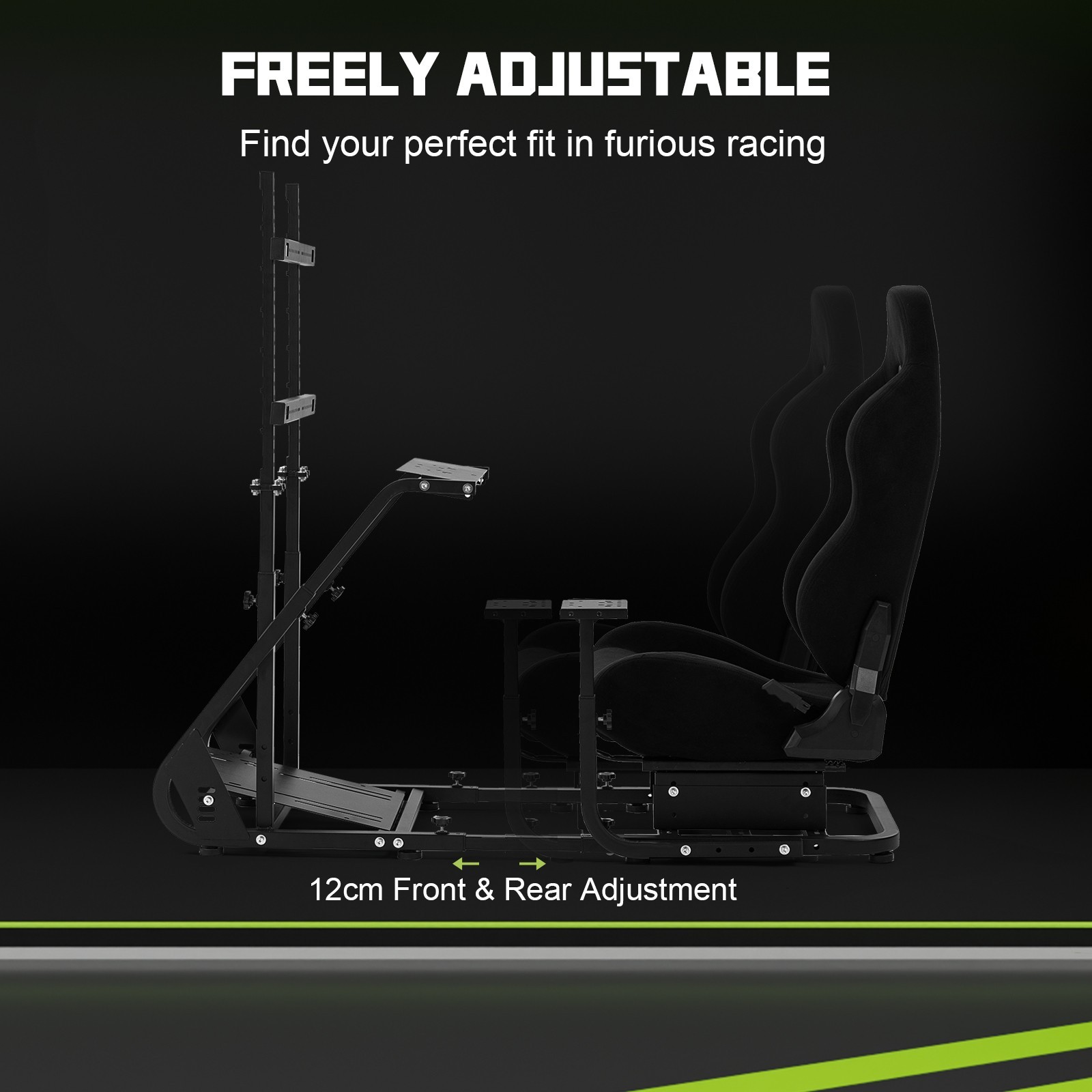 Hottoby Racing Simulator Cockpit With Black Seat & Monitor Stand Fits Logitech