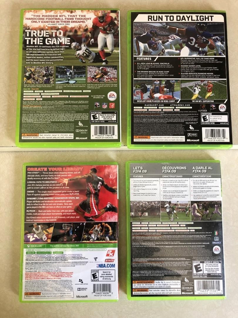 Lot of 4 Microsoft Xbox 360 MADDEN 07, Madden 12, NBA 2K14, FIFA Soccer 09