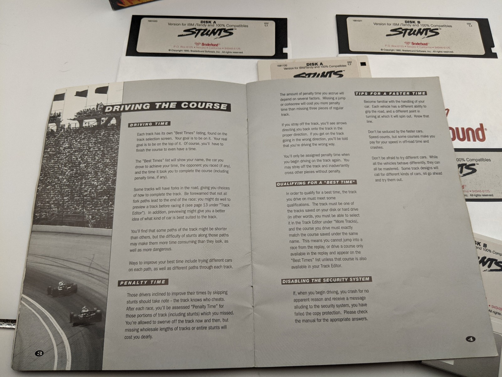 Stunts Big Box Broderbund PC Game 1990 5.25″ and 3.5″ Disks with Box and Manual