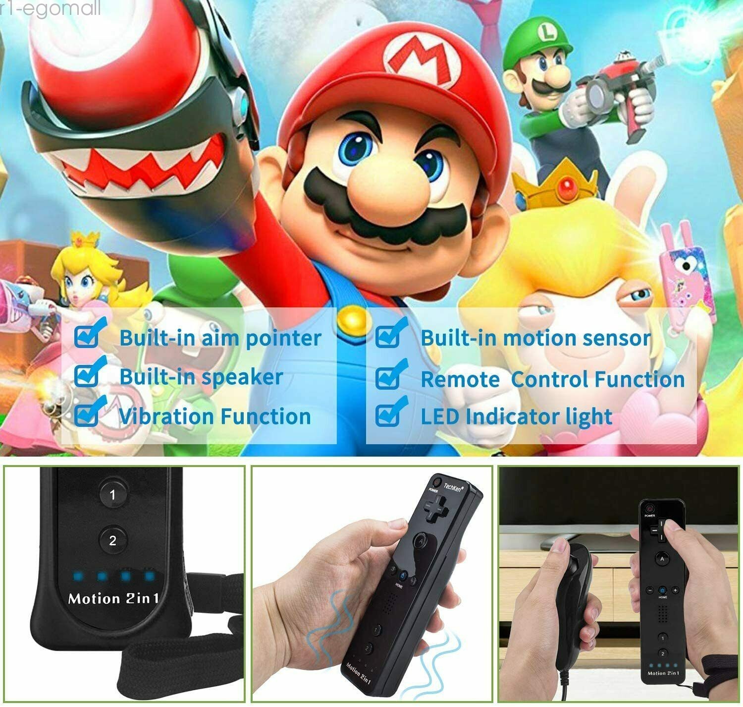 Built in Motion Plus Remote Controller& Nunchuck For Nintendo Wii Wii U+Strap US