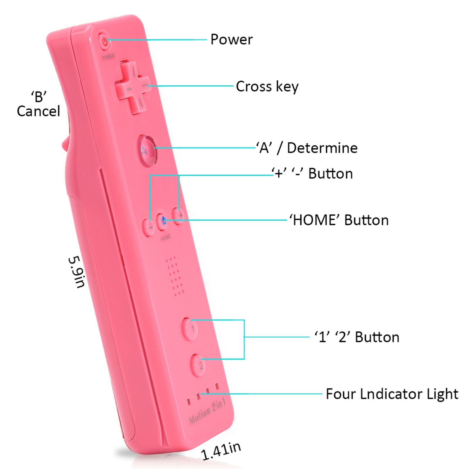 Built in Motion Plus Remote Controller And Nunchuck For Nintendo Wii Wii U Pink
