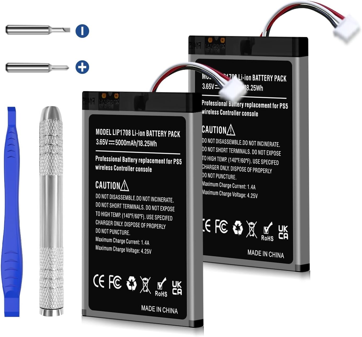 2 Pack 5000mAh Battery for PS5 DualSense Controller 2025 High Capacity Upgrade