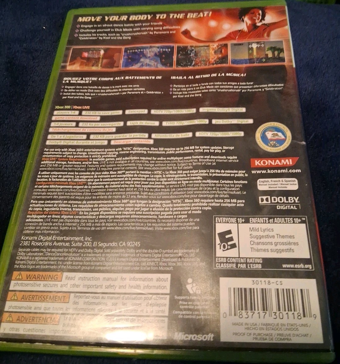DANCE DANCE REVOLATION – Microsoft Xbox 360 – 2011, Rated E, CIB, COMPLETE