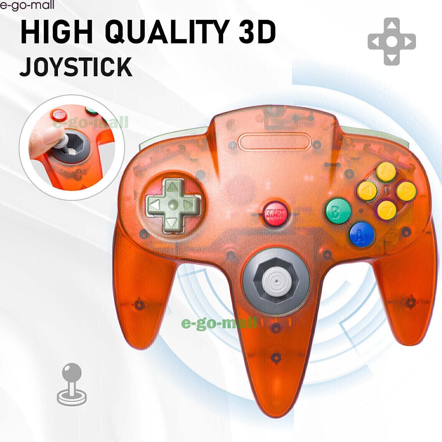 Classic N64 Controller Joystick Remote for N64 VideoGame N64 Console -Ice Orange