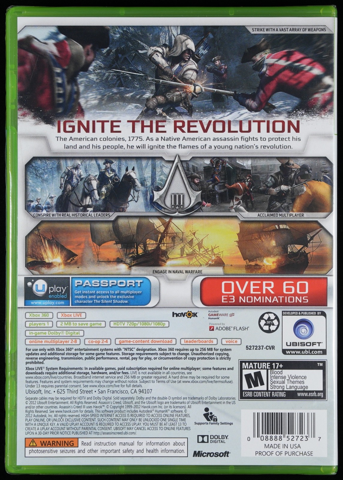 Assassin’s Creed III 3 (Xbox 360) PSA 9.6 A+ Graded
