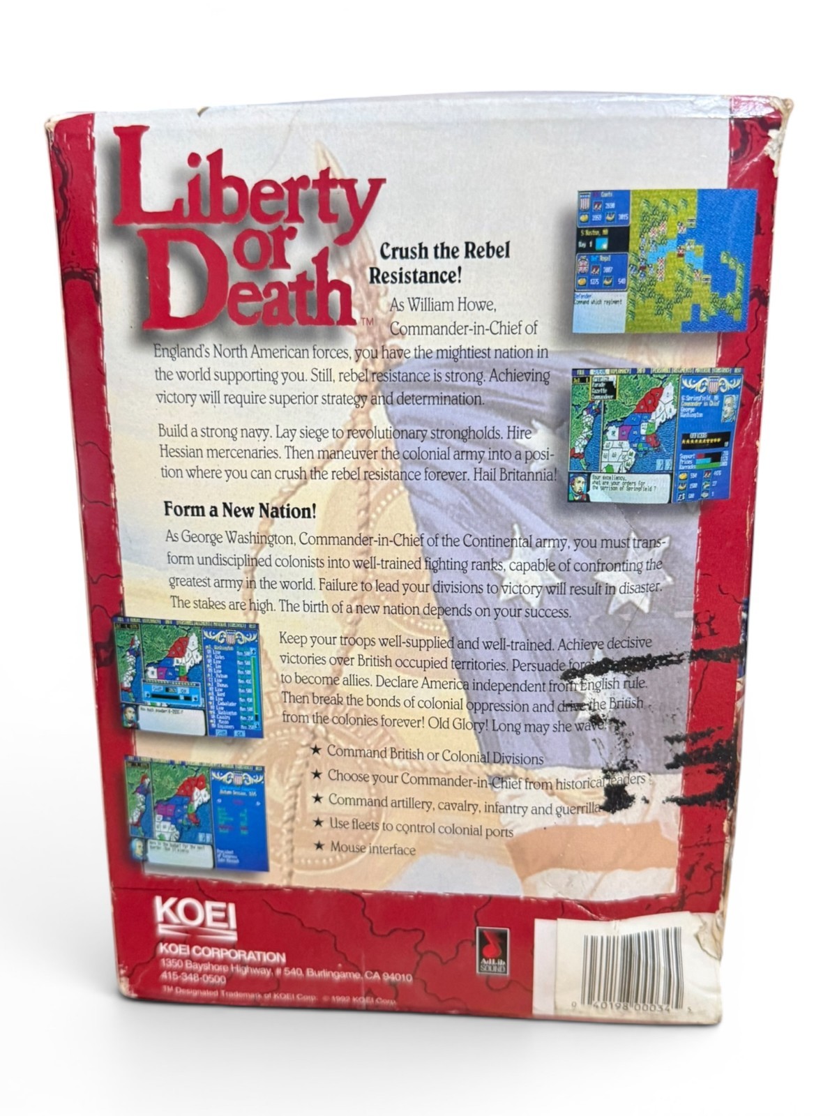 Vintage 1992 Koei Liberty or Death PC Game Big Box 5.25″ Floppy Disk CIB
