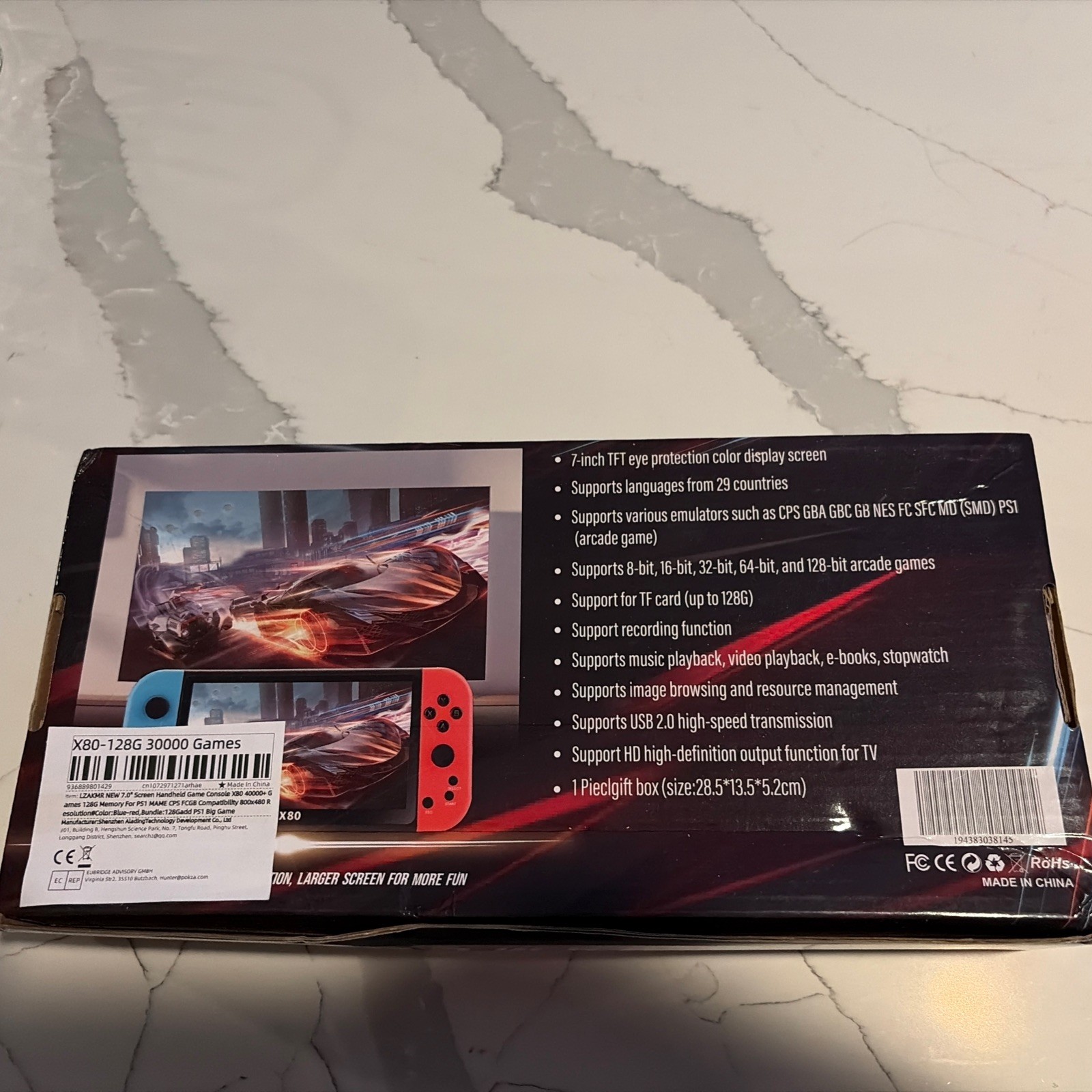 X80 Blue red Handheld Game Console 30000 Games 7 Inch HD Output