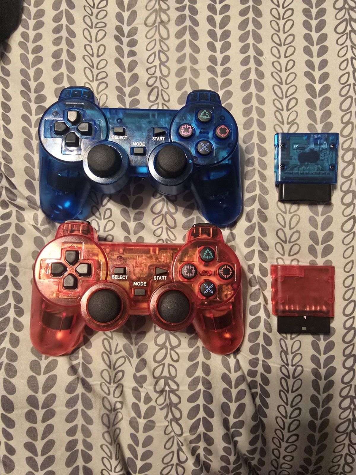 PS2 2 wireless controller Transparent Blue/Red. Tested. Dual Shock Vibration