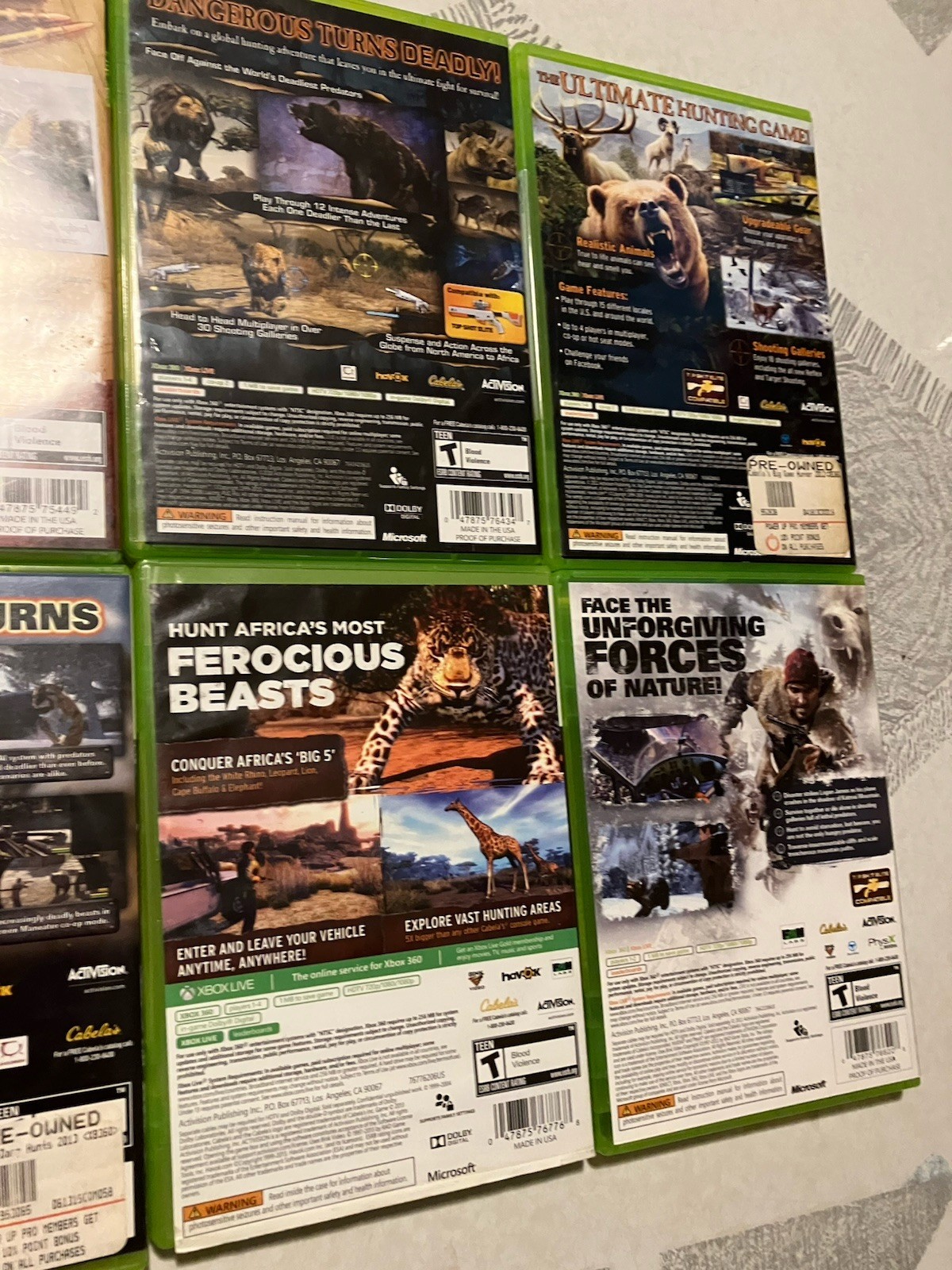 Cabelas Xbox 360 8 Game Lot Big Hunter, Dangerous Hunts, African, Survival