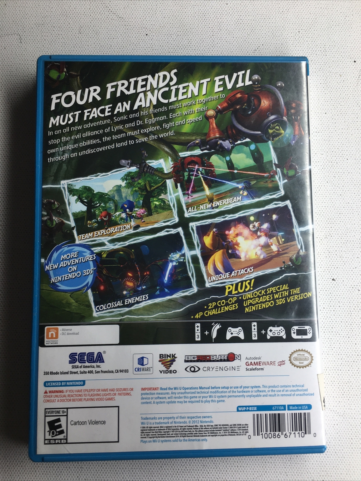 Sonic Boom: Rise of Lyric (Nintendo Wii U, 2012) w/ Case & Manual (FREE SHIP!)