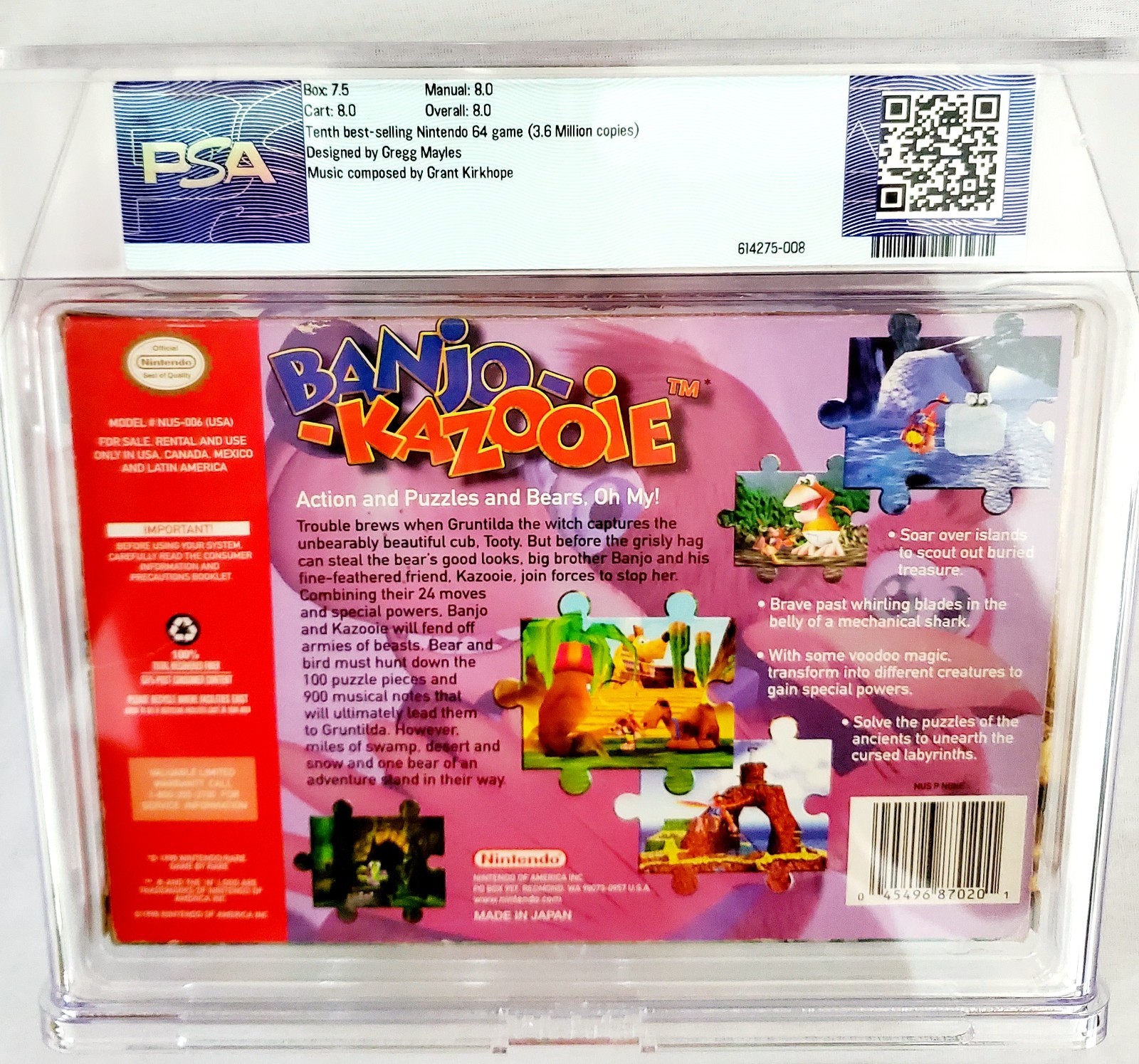 BANJO KAZOOIE N64 WATA PSA 8.0 CIB Complete Box Matching Nintendo 64 1st Print