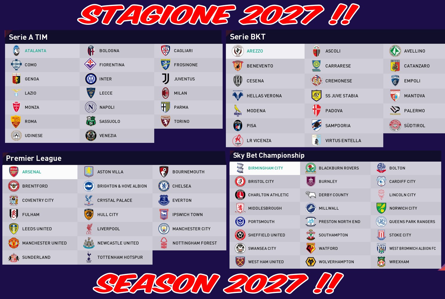 ORIGINAL PATCH – PES 2021 OPTION FILE – AGGIORNAMENTO NUOVA STAGIONE 2024 PS4PS5