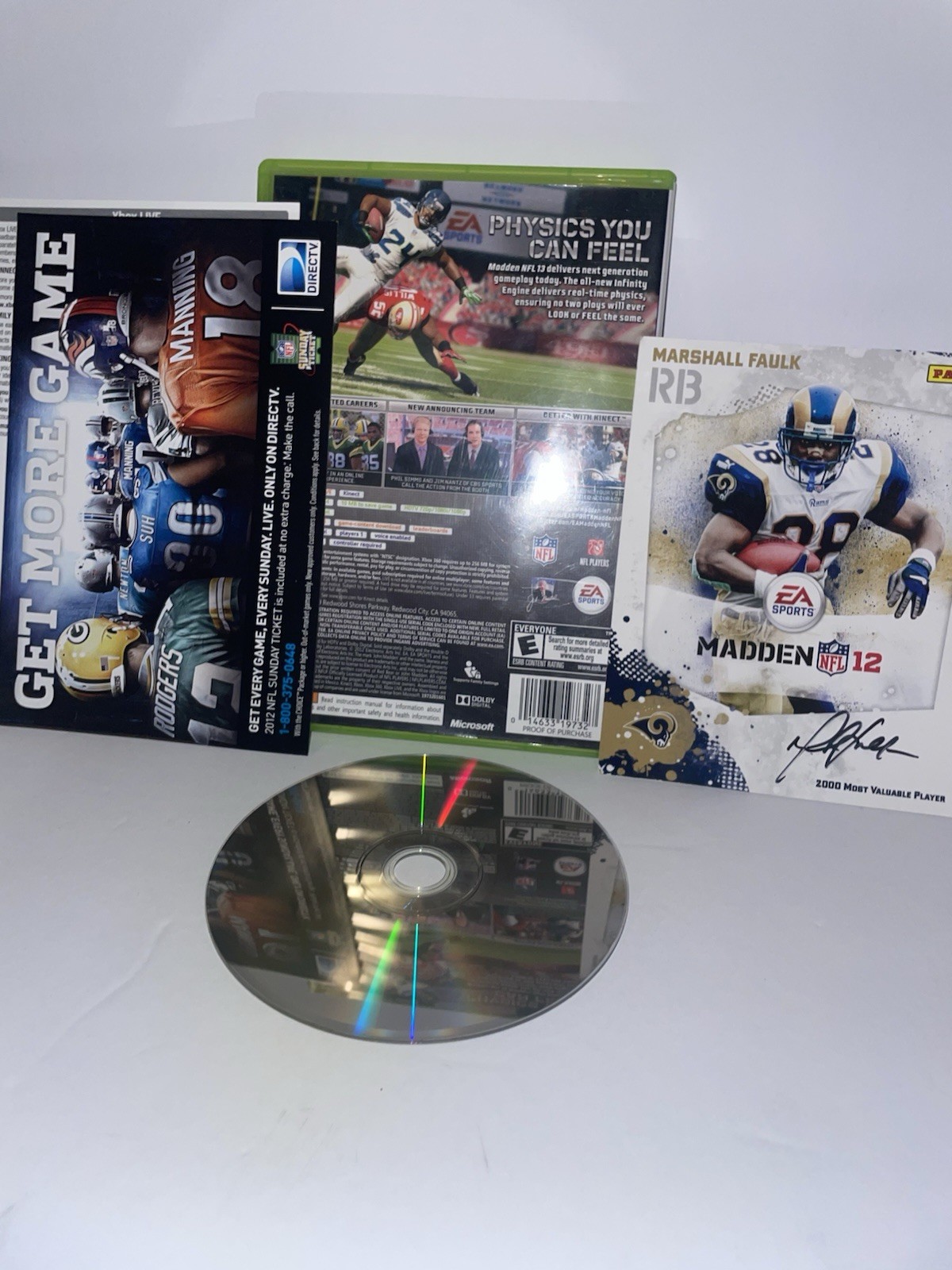 EA Madden NFL 13 Xbox 360 E NTSC-U/C 2012 + Signed Marshall Faulk Panini Card