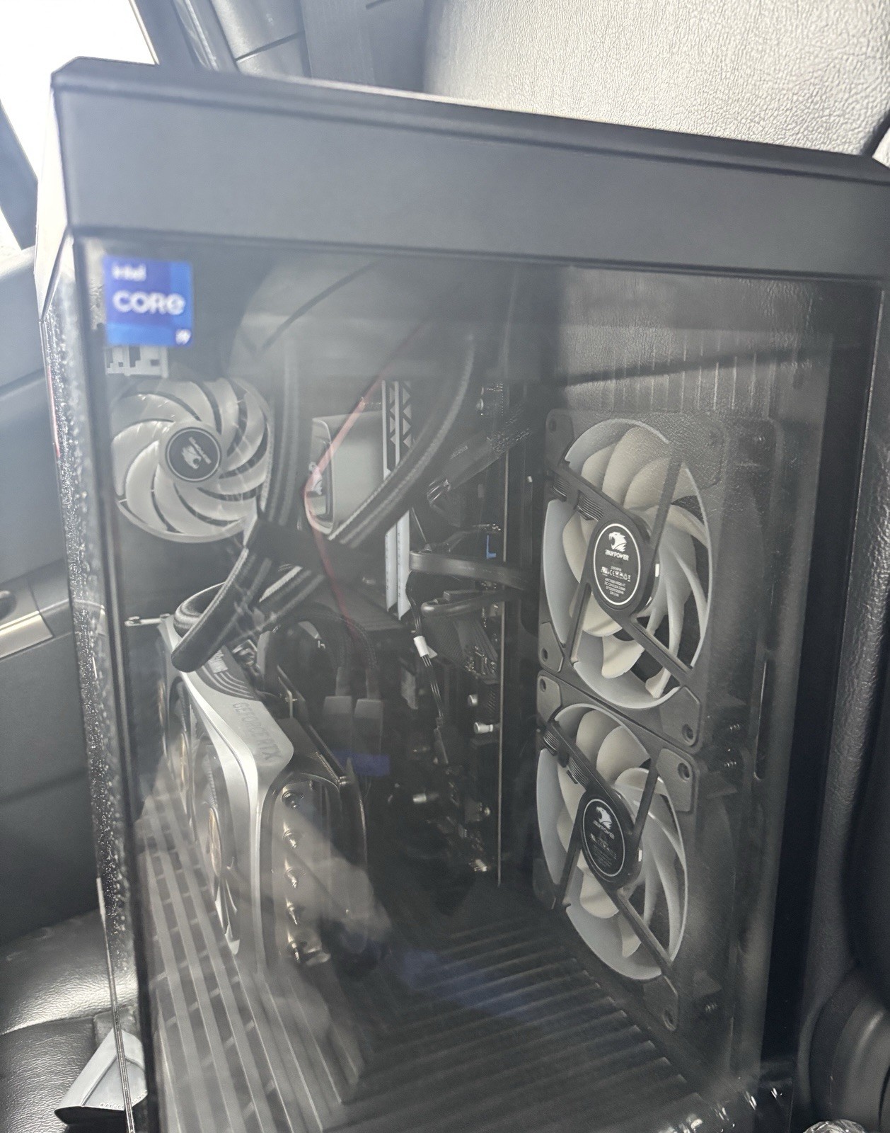 A Core i9 pc with 32gb of ram and 2 monitors one is 24.5” and the other is 28”