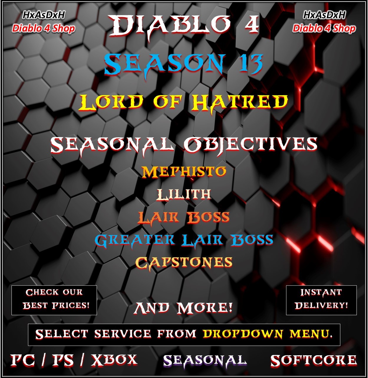 ✨Diablo 4✨Season 13✨Seasonal Objectives✨Lilith✨Mephisto✨Seasonal Quest✨