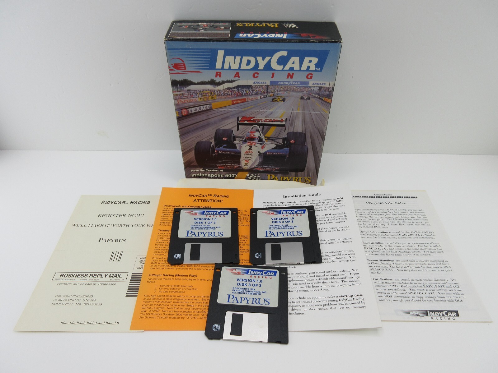 IndyCar Racing PC 1993 Papyrus 3.5 in Floppy Disks Big Box