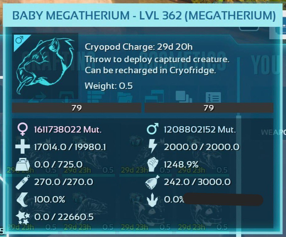 ARK ASCENDED PVE OFFICIAL PAIR BABY MEGATHERIO BLACK #79 HIGH STATUS PC/XBOX/PS5