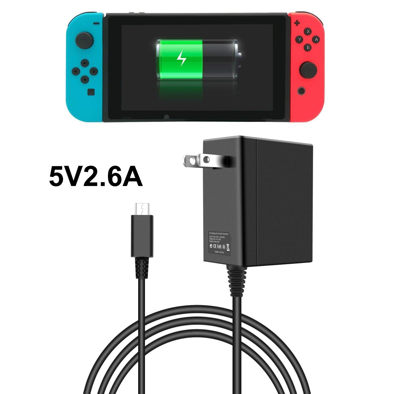 For Nintendo Switch Fast Charger AC Adapter Power Supply Cord 2.6A Type C Cable
