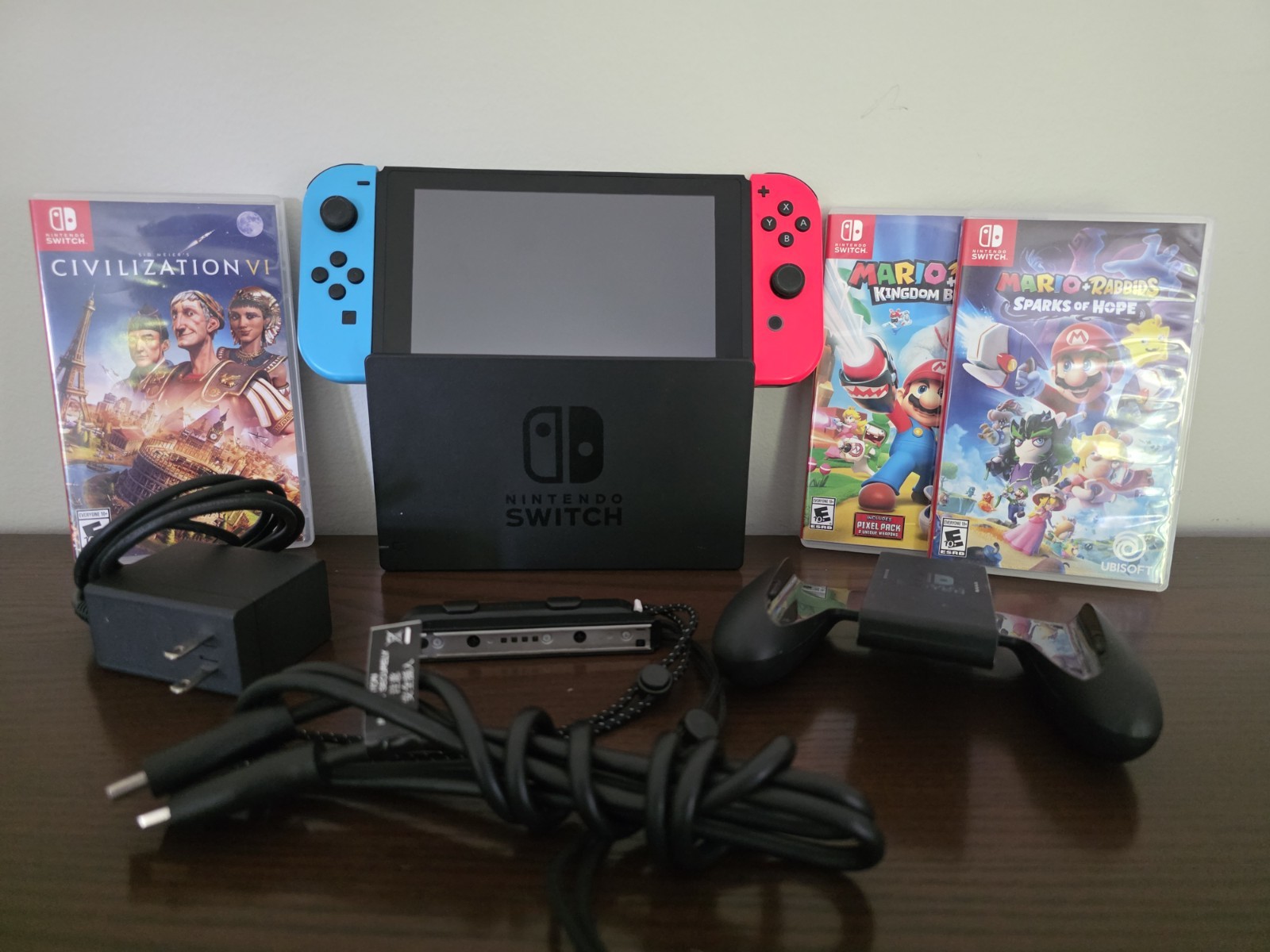 Nintendo Switch Console HAC-001 Bundle Blue Red Joy-Cons Bundle Charger 3 Games