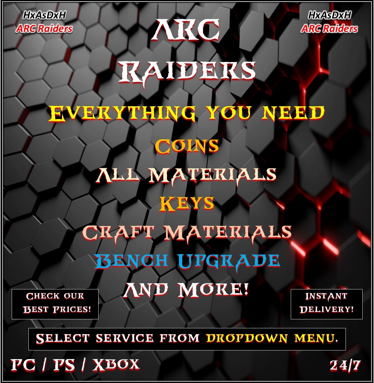 ✨ARC Raiders✨All Materials✨Coins✨Keys✨Craft Mats✨Bench Mats✨Quest Mats✨24/7✨