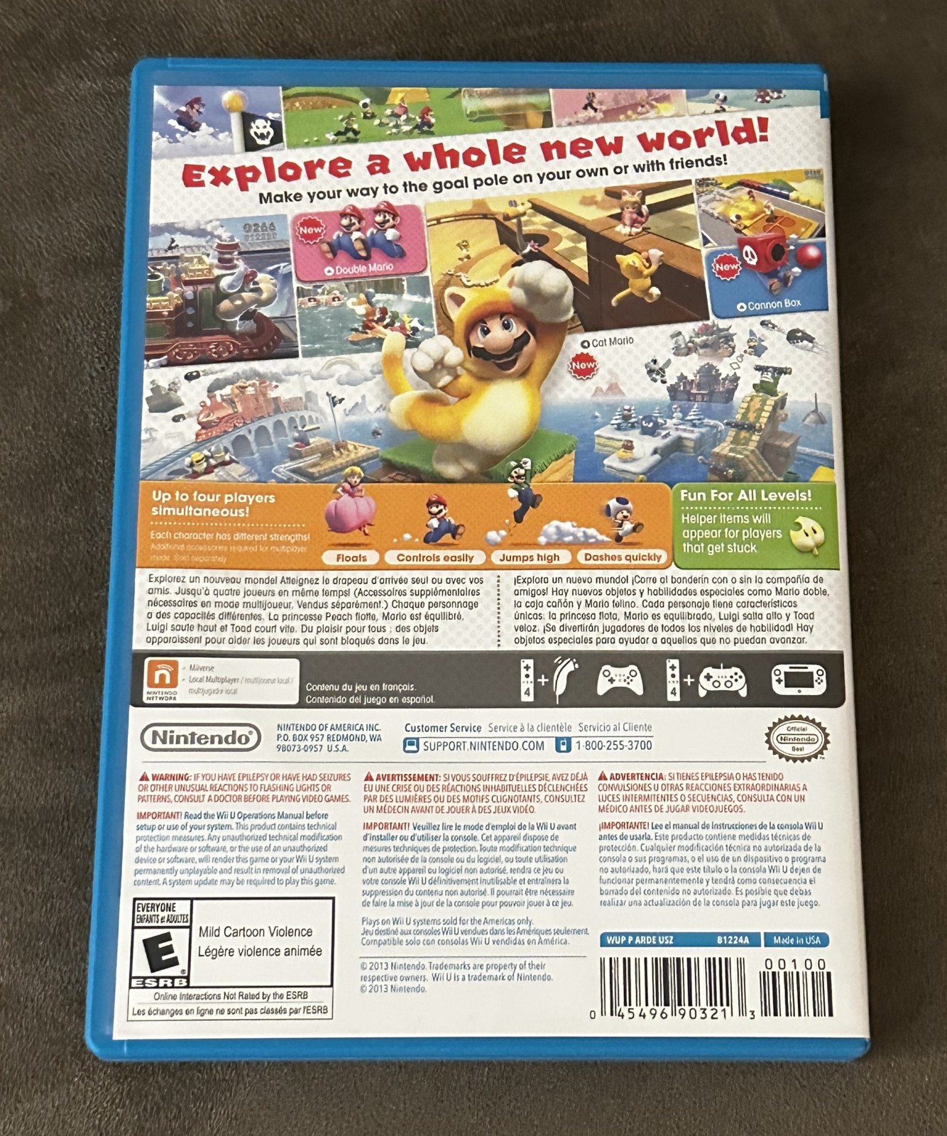 Nintendo Wii U Console Black 32GB WUP-101 w/Super Mario 3D World (Works Great)