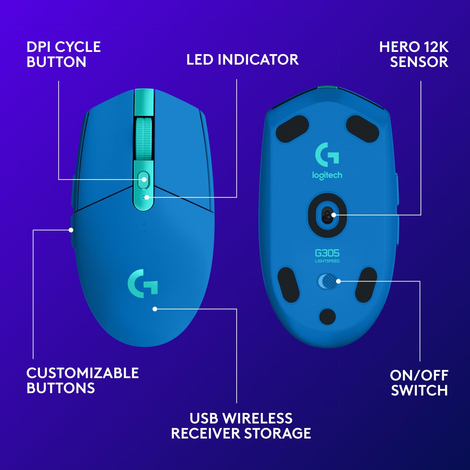 Logitech G305 Lightspeed Wireless Gaming Mouse Hero Sensor 12000 Dpi