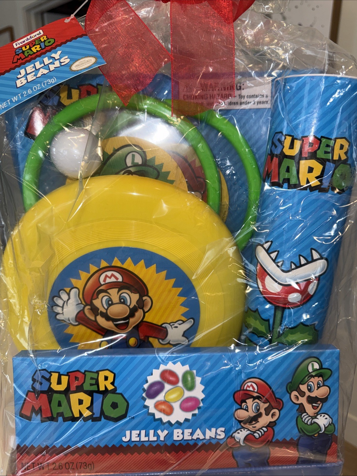 Super Mario Bros Gift Basket &Toys,Jelly Beans Candy and Bonus Mario Tube Topper