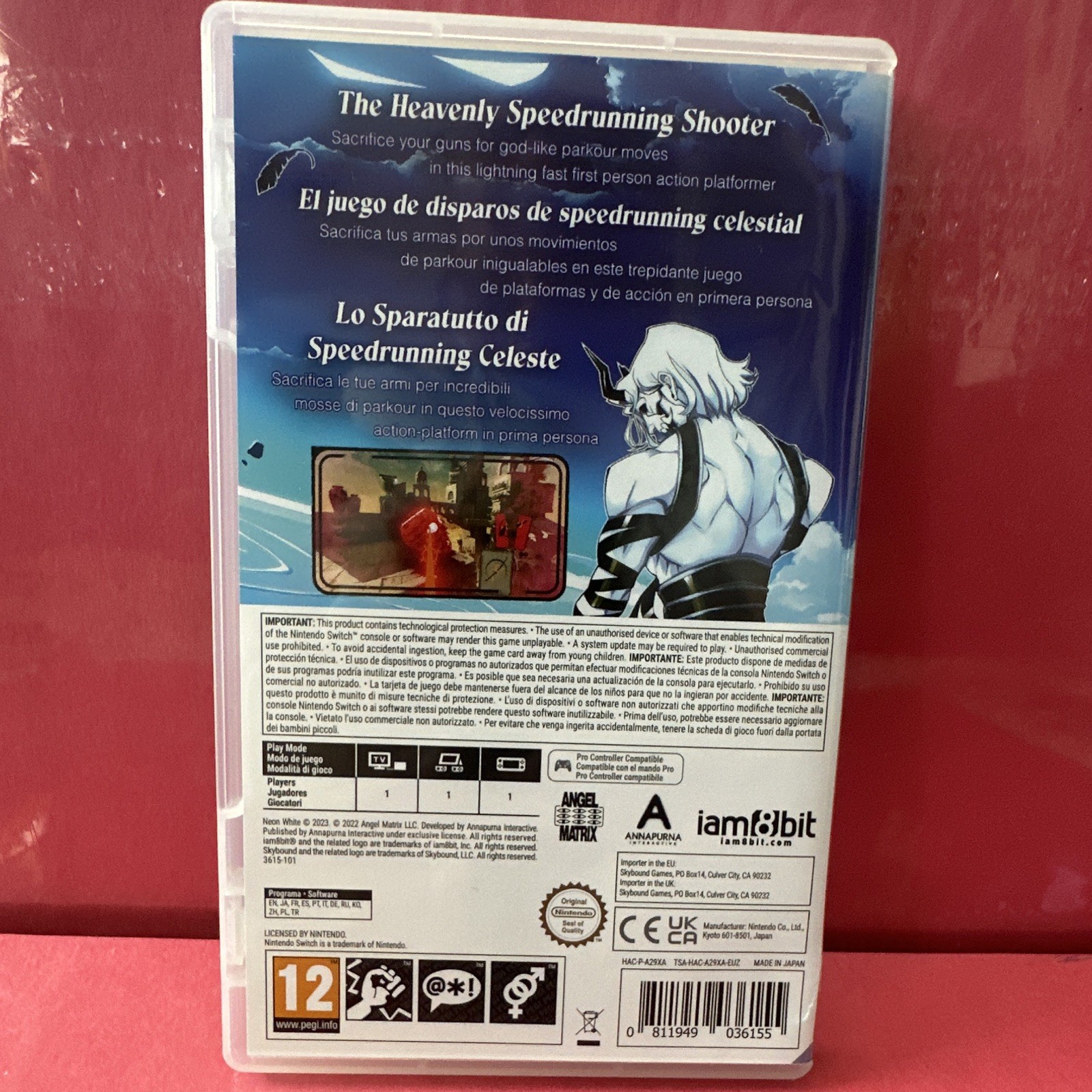 Neon White Nintendo Switch 2022 PEGI 12 PAL Manual Case and poster