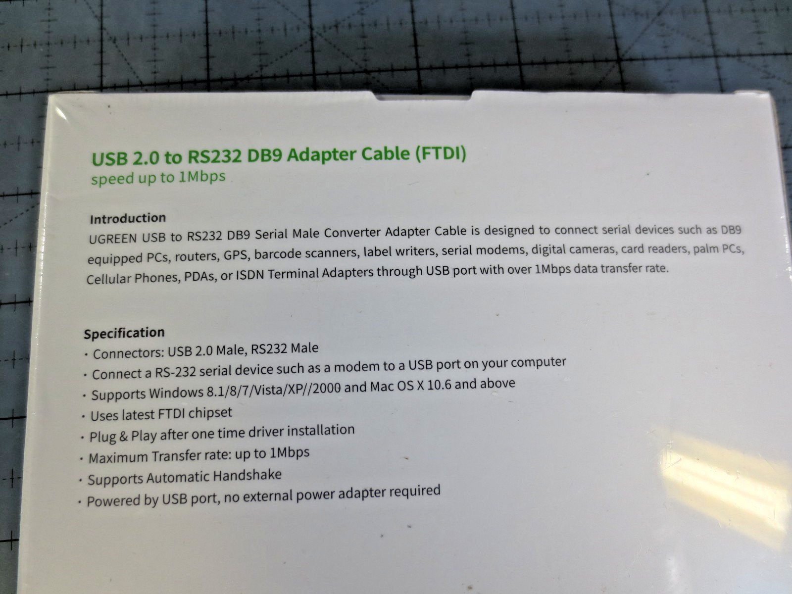 Ugreen 20206 Up to 1Mbps USB 2.0 to RS232 DB9 Adapter Cable, Black “M3C”