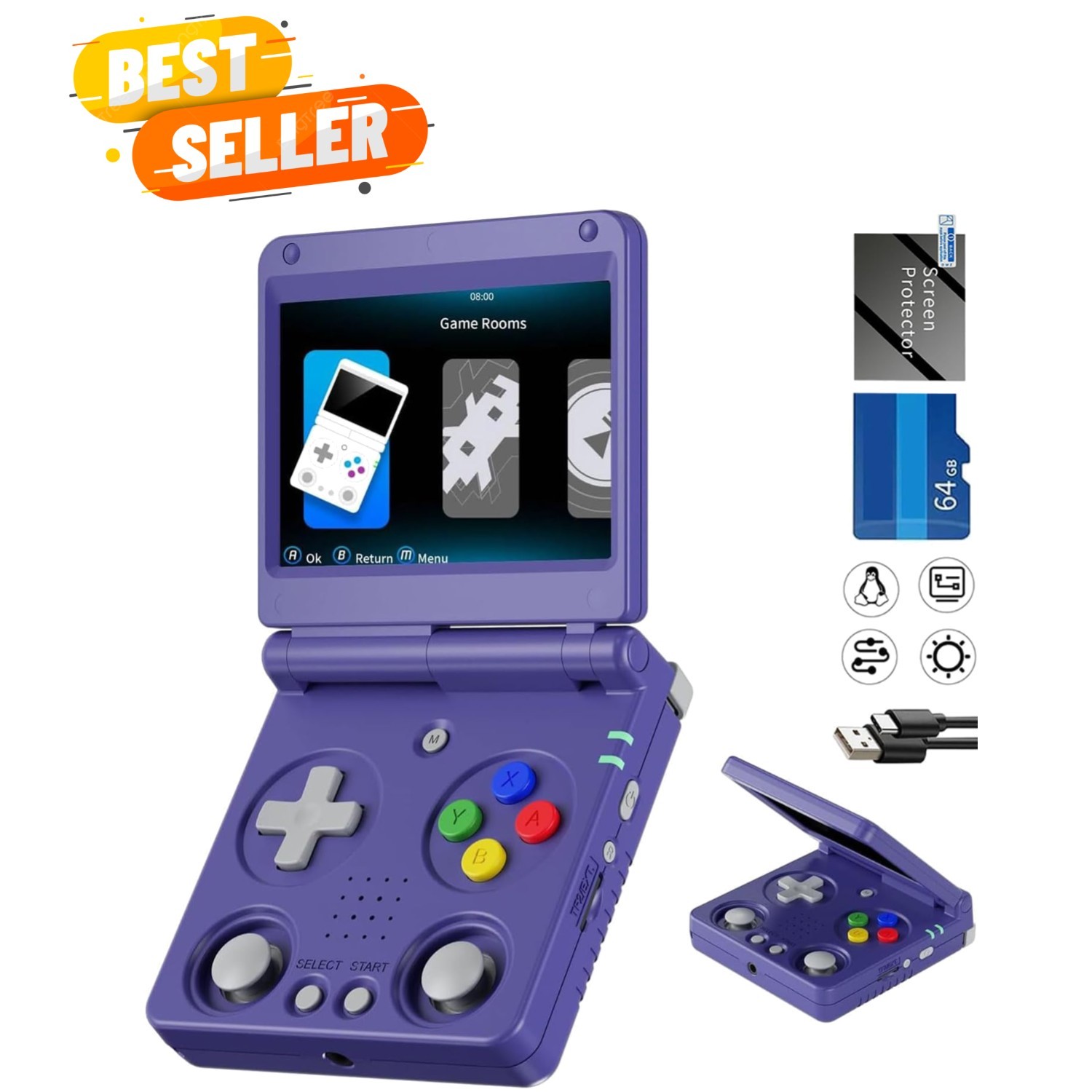 Flip Retro Handheld Game Console Retro Gaming Console with 64G Preloaded 5532…
