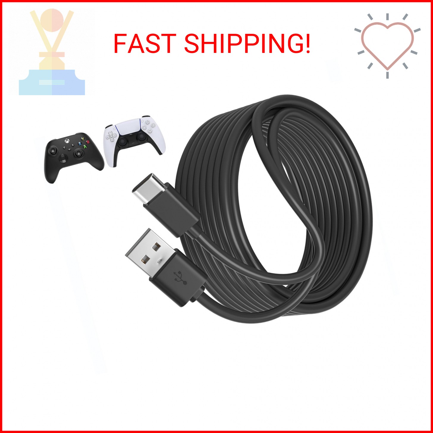 USB C Cable PS5 Controller Charger Cord for Xbox Series X/S,10ft Long PS5 Chargi