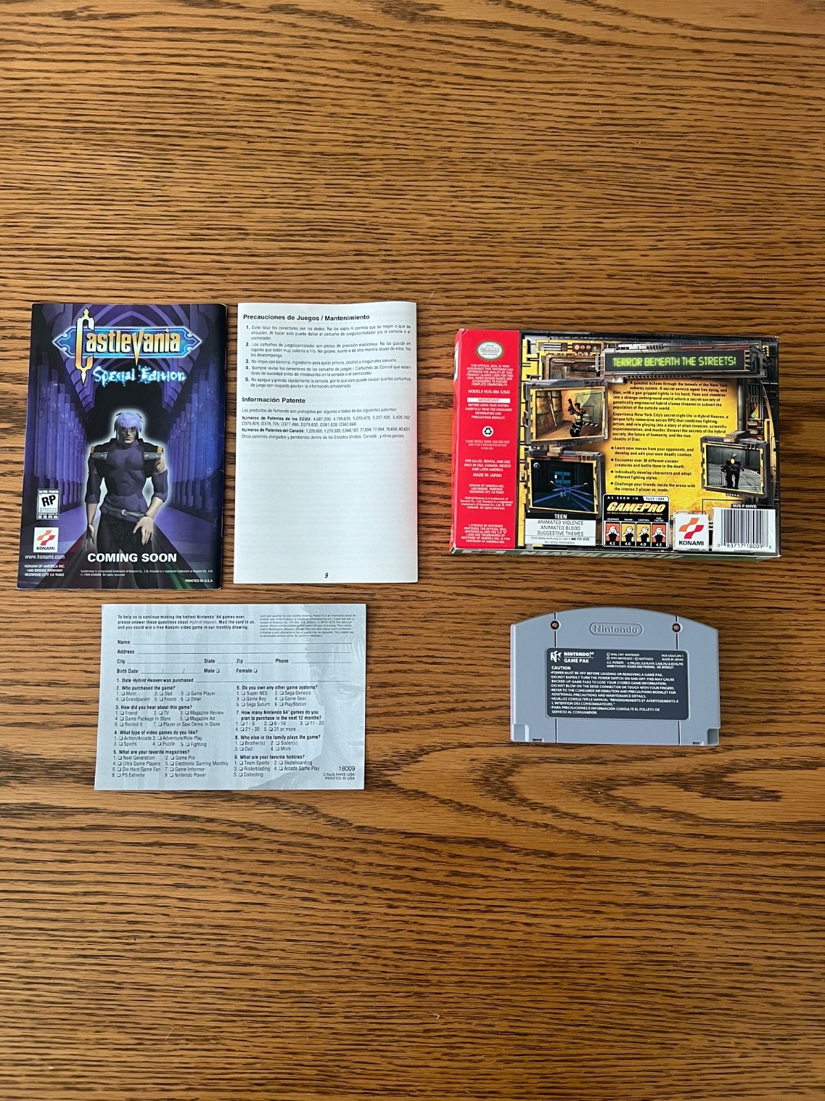 Nintendo 64 N64 Authentic Hybrid Heaven CIB with Registration Card