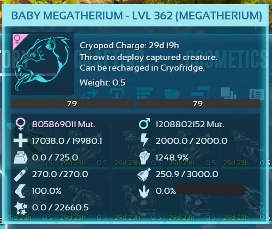 ARK ASCENDED PVE OFFICIAL PAIR BABY MEGATHERIO BLACK #79 HIGH STATUS PC/XBOX/PS5