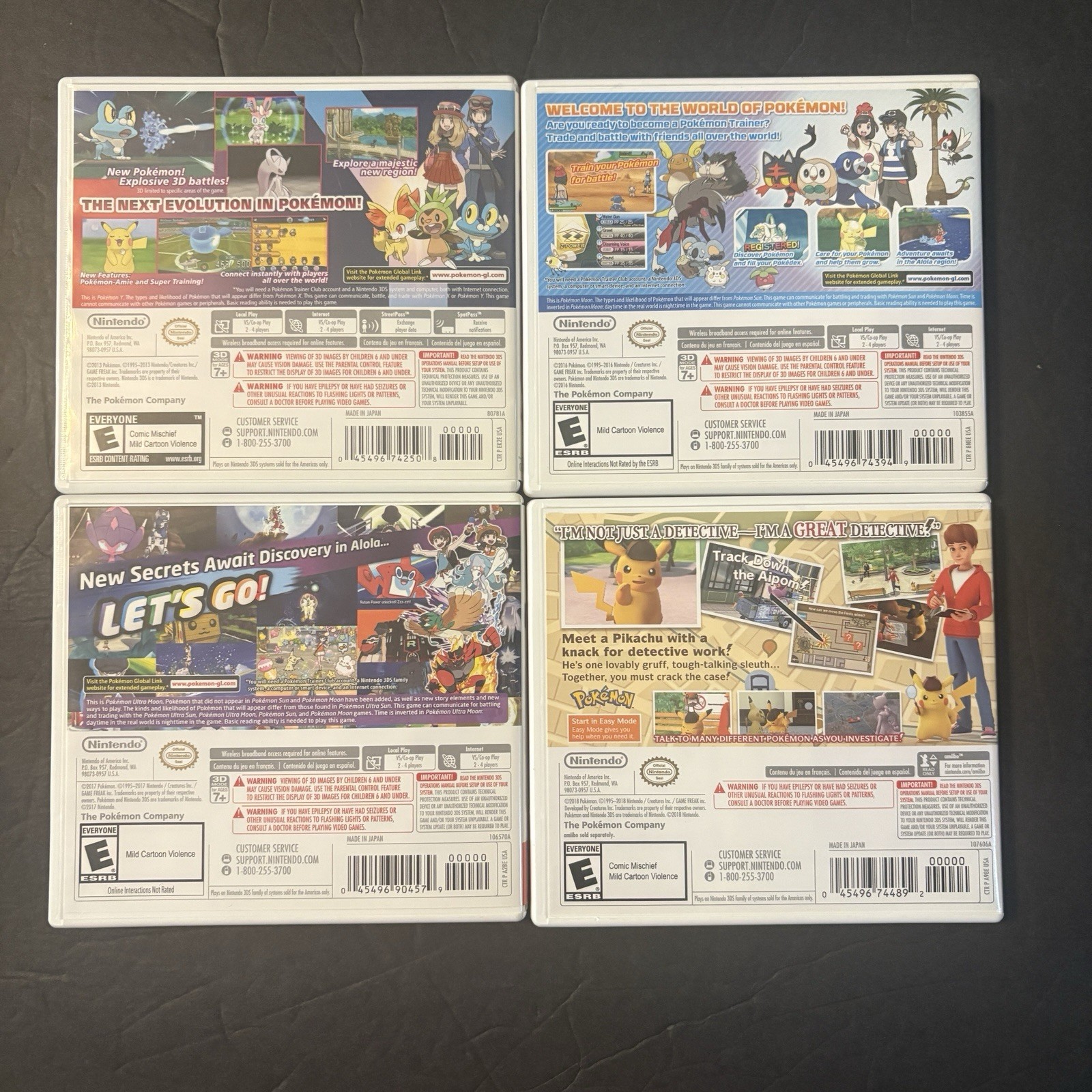 NO GAME Pokemon 4 Case Only Lot Ultra Moon Y Pikachu Nintendo 3DS Card Expired