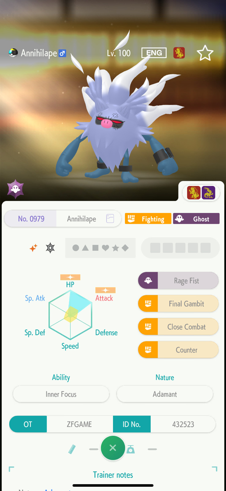 ✨6IV SHINY Annihilape + EVS🚀 POKEMON HOME✨Champions✨Online delivery⚡