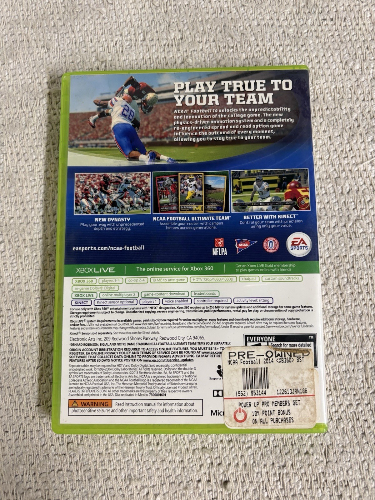 NCAA Football 14 (Microsoft Xbox 360, 2013) No Manual