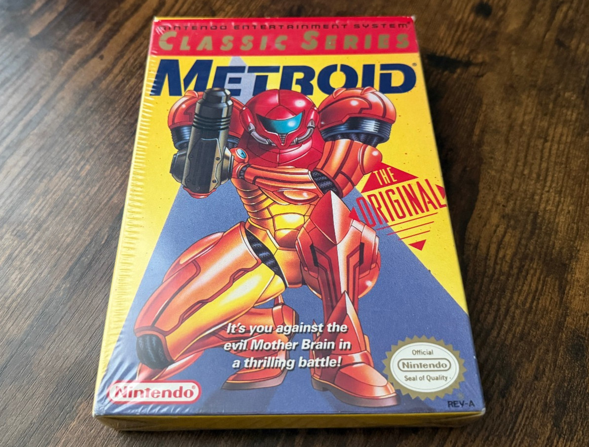 oval seal Metroid yellow complete in box seal nintendo nes factory MINT