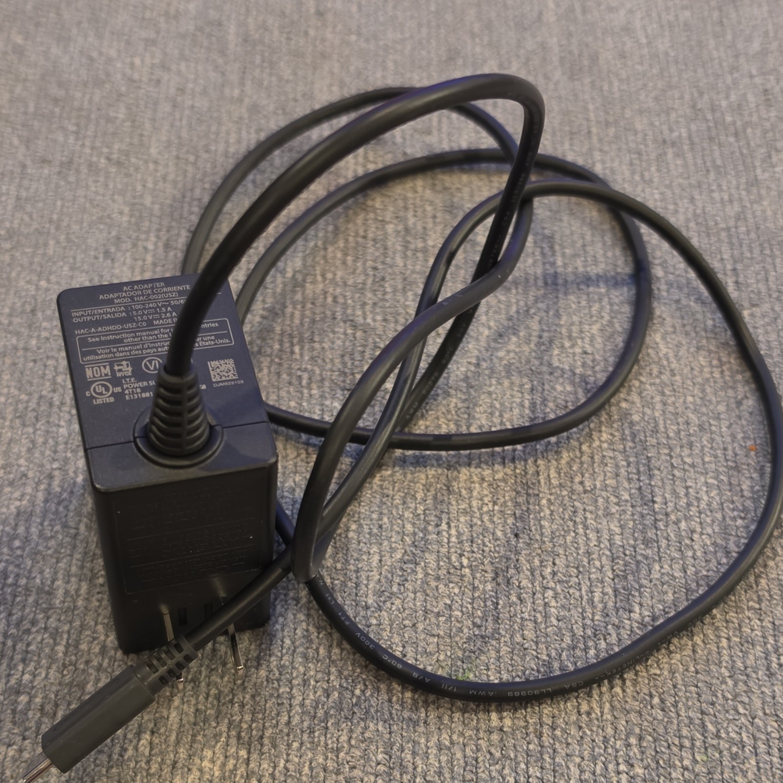 Nintendo HAC-002 AC Adapter Charger USB-C w/ 6 ft Cable Black for Switch