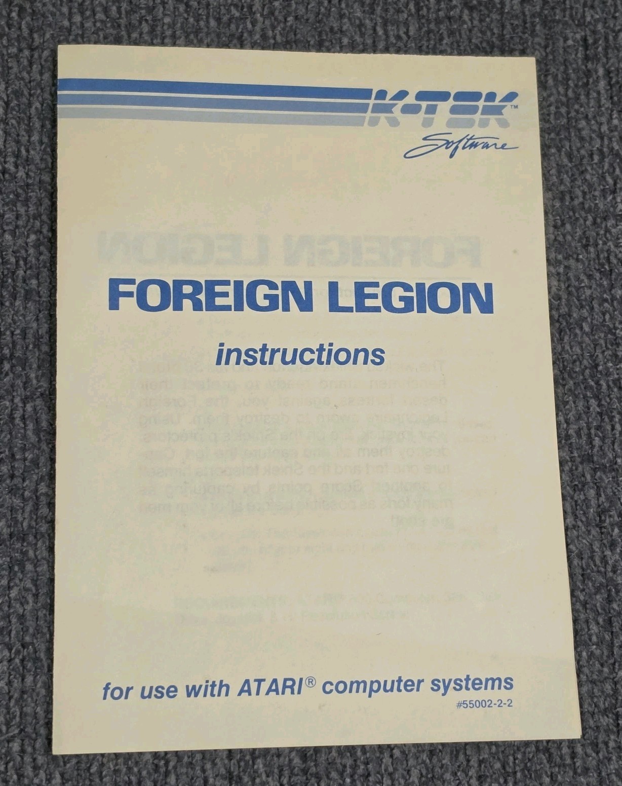 K-Tek Foreign Legion Atari 400 800 1200XL Disk Game Complete In Box TESTED 1983