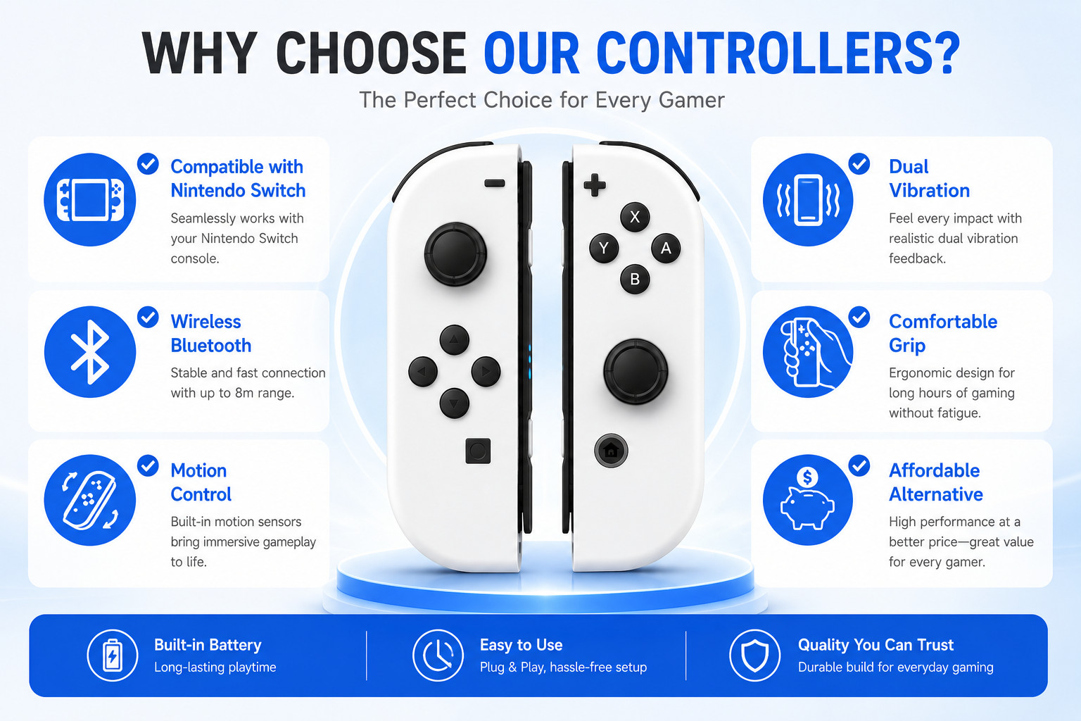 Wireless Joypad Controller Pair for Nintendo Switch L/R Motion Control White