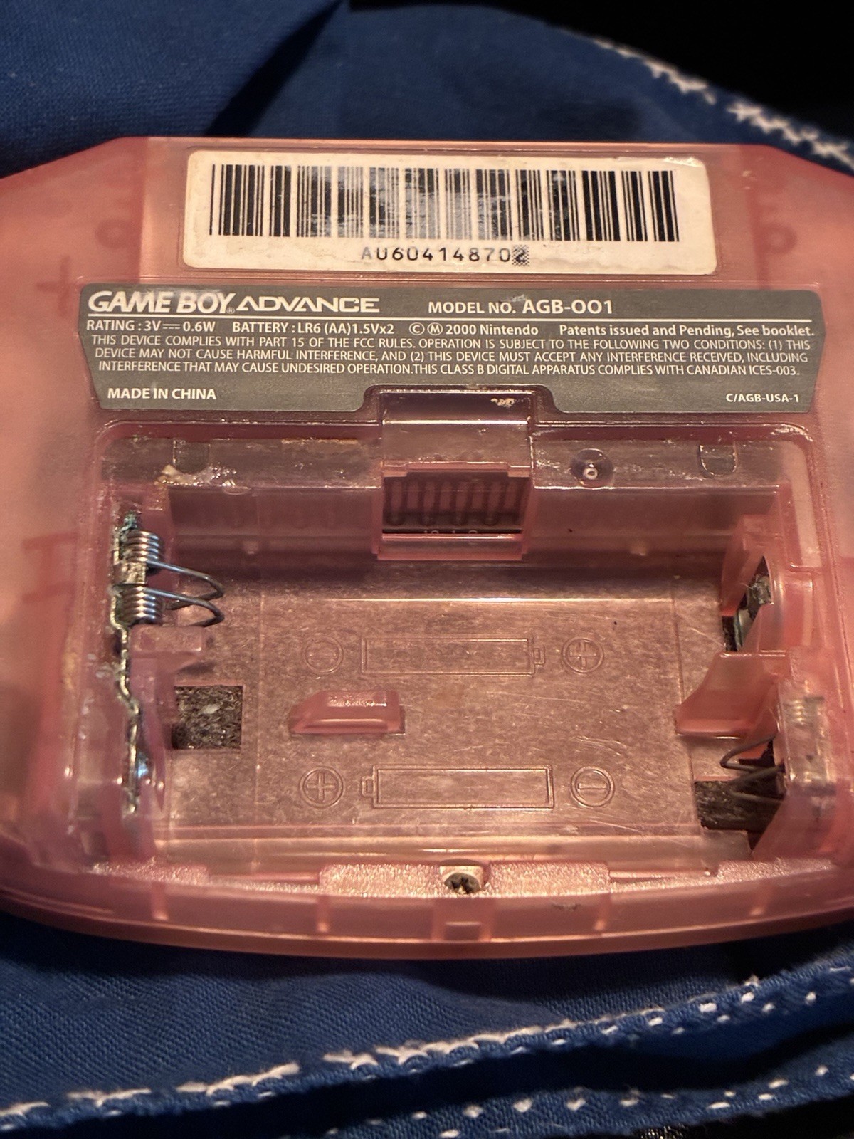 Nintendo Game Boy Advance Clear Pink Handheld Console AGB-001, Headphone Jack