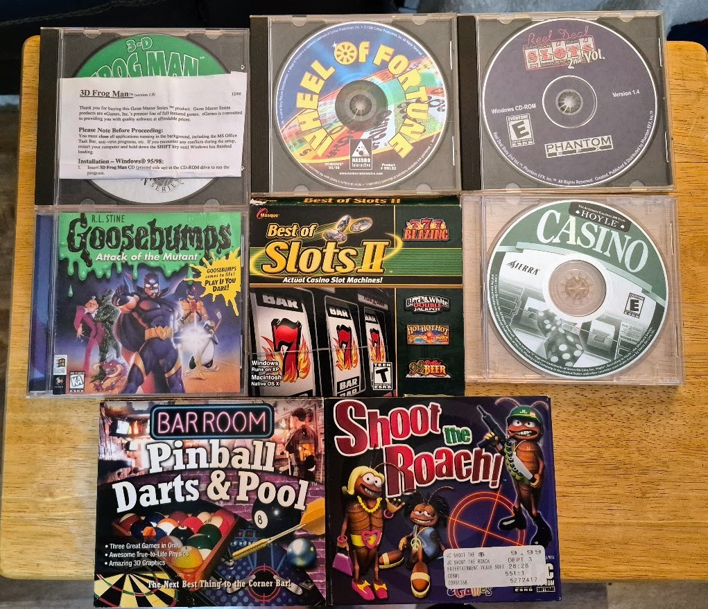 Vintage PC CD-ROM 8-Game Lot Bundle Goosebumps Wheel of Fortune Hoyle Casino
