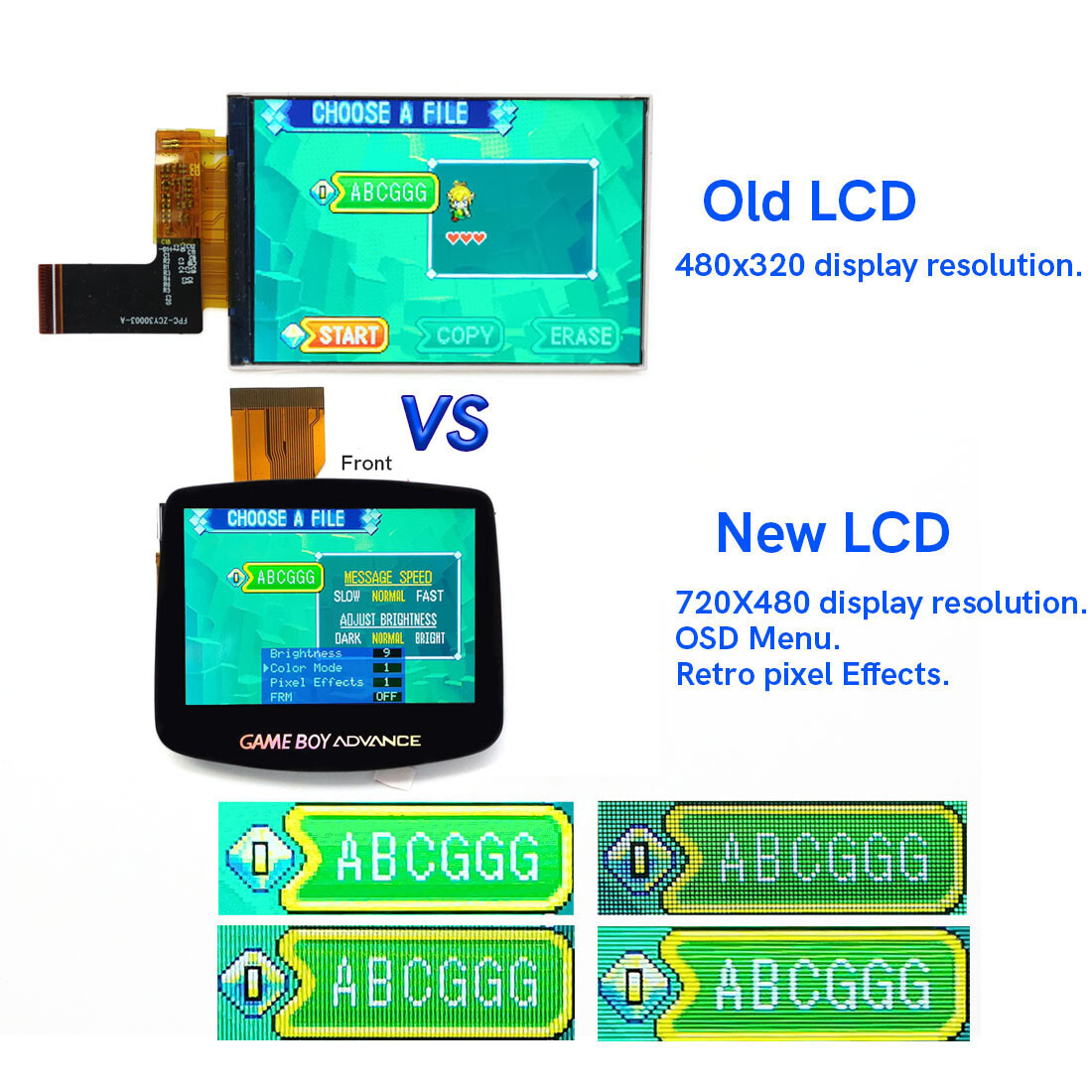 GBA V5 Laminated IPS LCD Screen OSD FRM Mod W/1800mAh USB-C batteries W/Housing