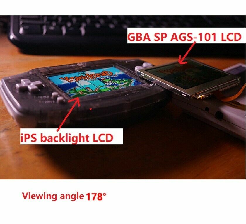 Pre-cut Clear Purple Shell w/Red Lens IPS Screen mod For Game Boy Advance GBA