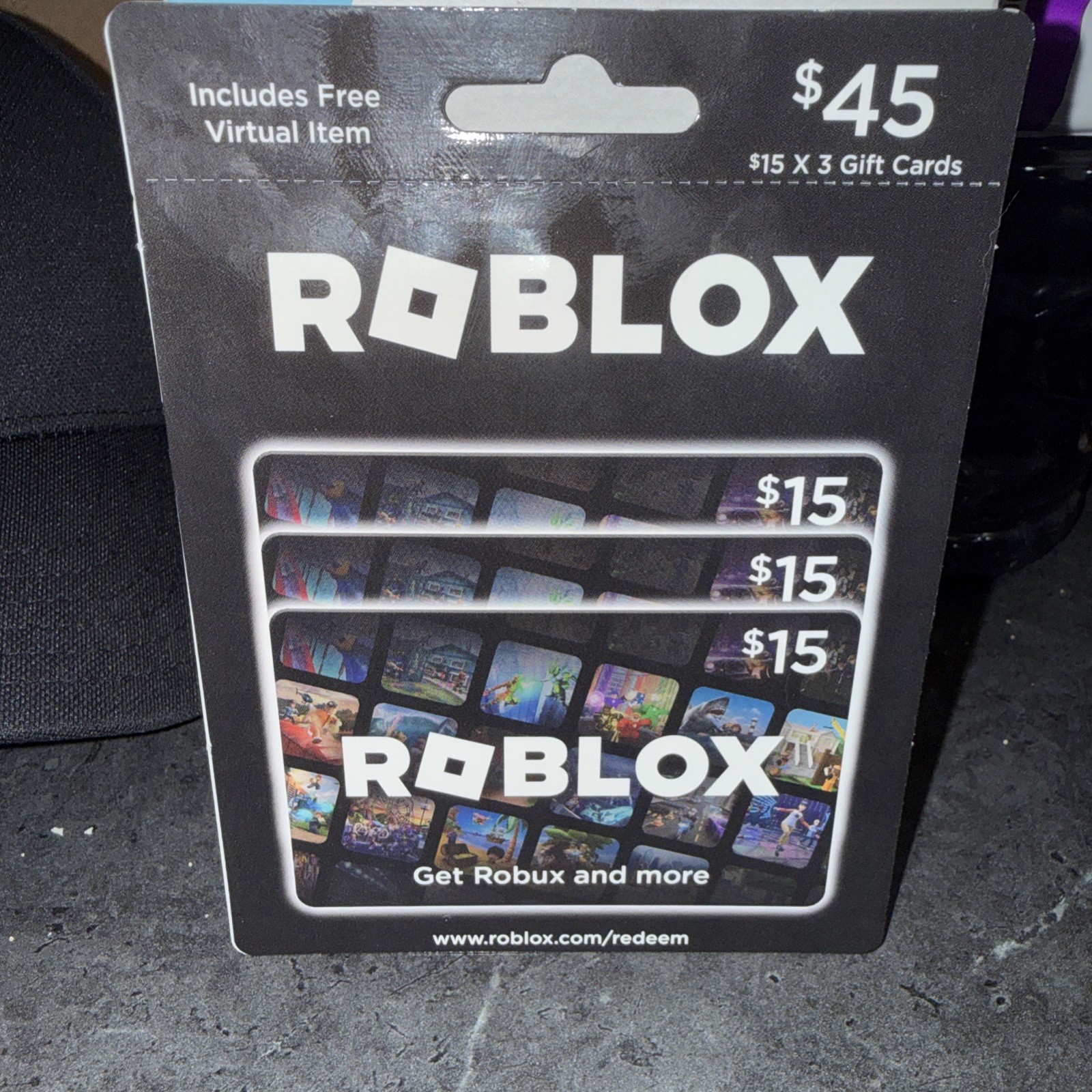 Roblox $45 Gift Card Prepaid Gaming Card w/ Free Virtual Item 3-$15 Cards Inc