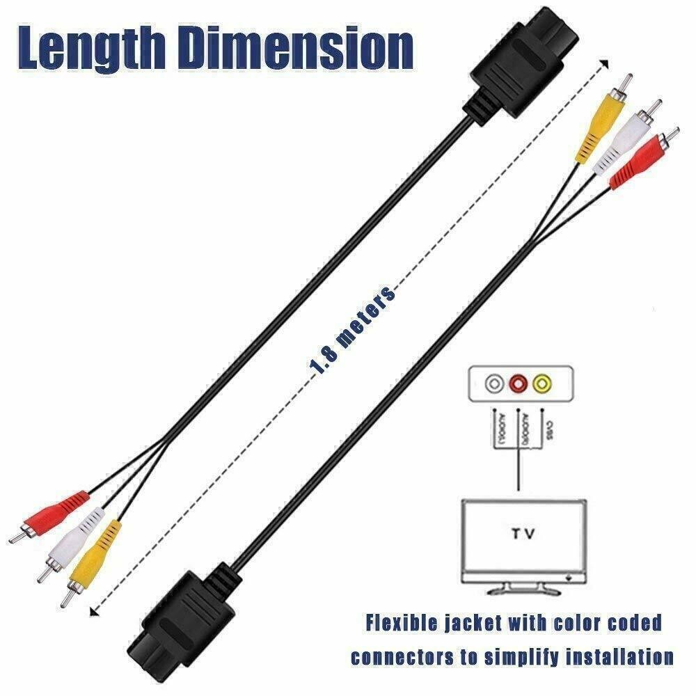 FOR NINTENDO 64 N64 AV AUDIO VIDEO A/V CABLE CORD WIRE TV GAME HTE CABLE 6ft New