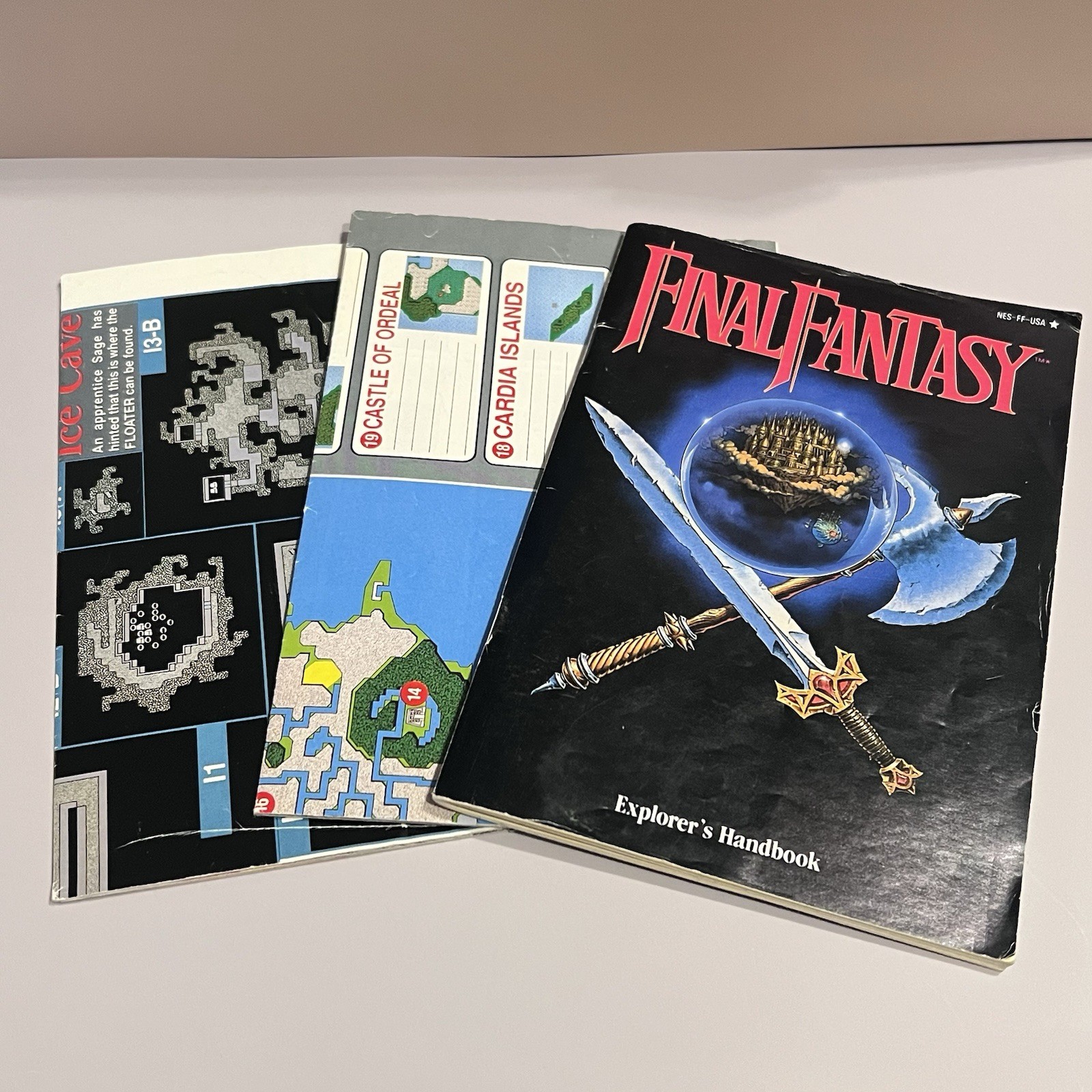 Nintendo Final Fantasy NES Manual World Map Monster Chart Dungeon Map Minty Box