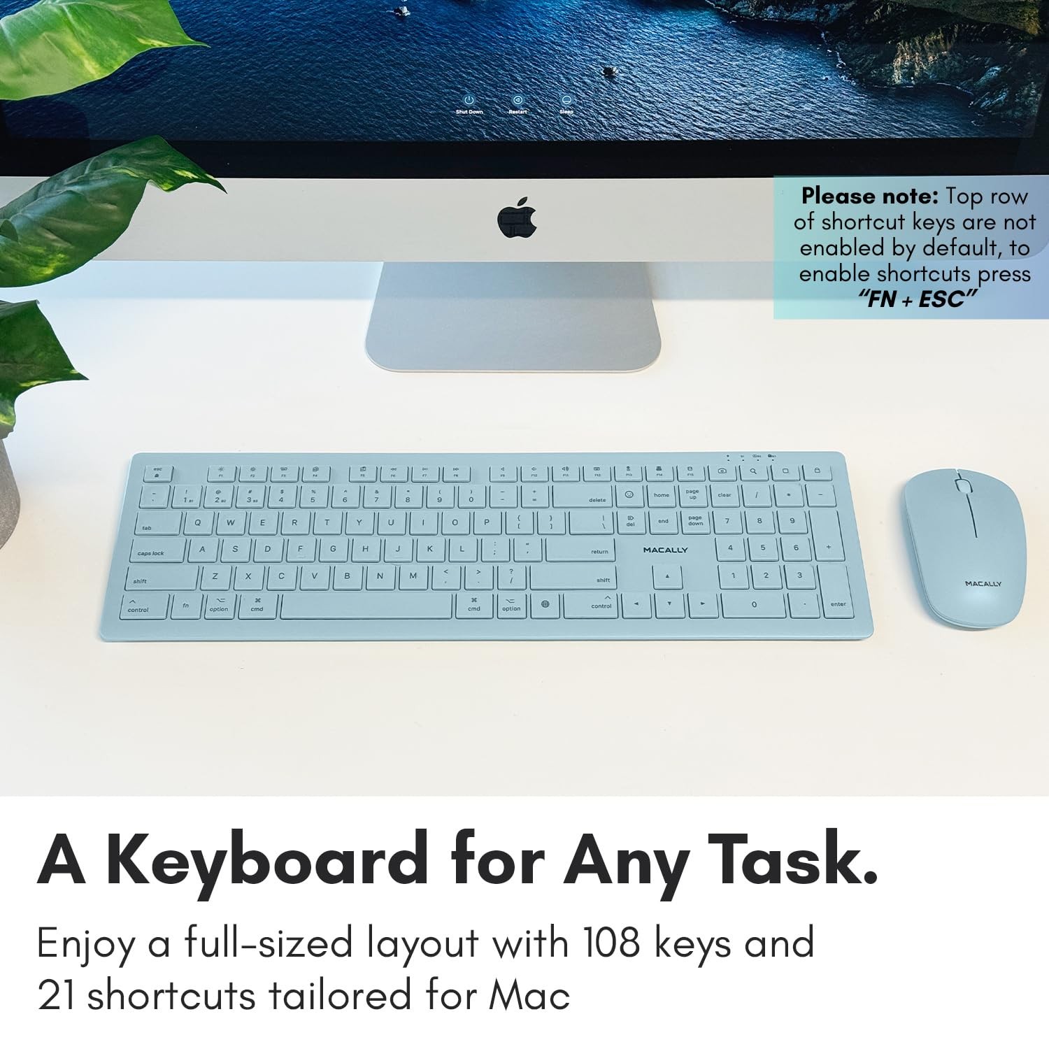 Macally Wireless Keyboard and Mouse Combo for Mac mini/Pro, iMac, Light Blue