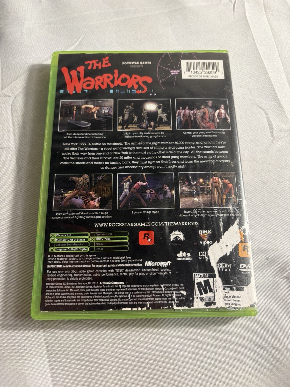 The Warriors Microsoft Xbox 2005 Complete in Box (CIB) Tested Works Cover Damage