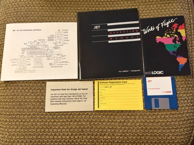 JET SUBLOGIC AMIGA GAME W/ BOX + PAPERS CLASSIC COMPUTER SEE PICS